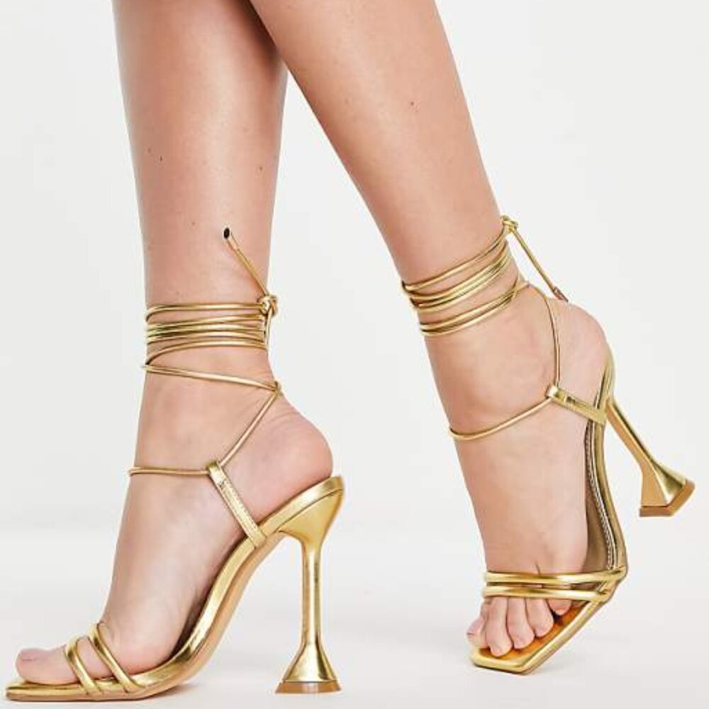 New with Box EGO Ring Top Gold Strappy Heels - Picture 2 of 15